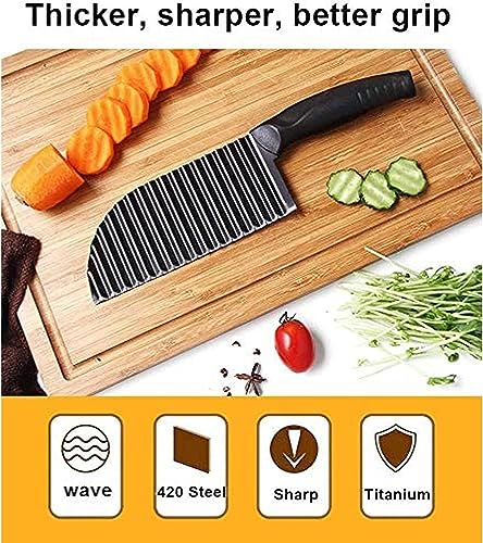Image of Crinkle Cut Knife Wavy Vegetable Cutter, Stainless Steel Crinkle Cutter Knife for Potato, French Fries, Carrot, Cucumber, Fruits & Vegetables, Zigzag Slicer for Kitchen, Salad & Garnish