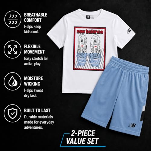 Image of New Balance Boys Athletic Shorts Set - 2 Piece Cotton Blend Jersey Shirt and Active Basketball Shorts for Boys