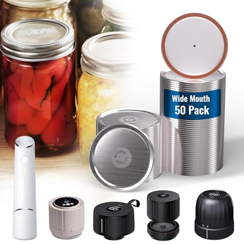 Image of 50PCS Wide Mouth (3.31 inch) Canning Lids for Mason Jars Vacuum Seal | Leak-Proof & Vacuum Seal, Compatible with Electric Vacuum Sealers, for Canning Food, Jams, Fruits