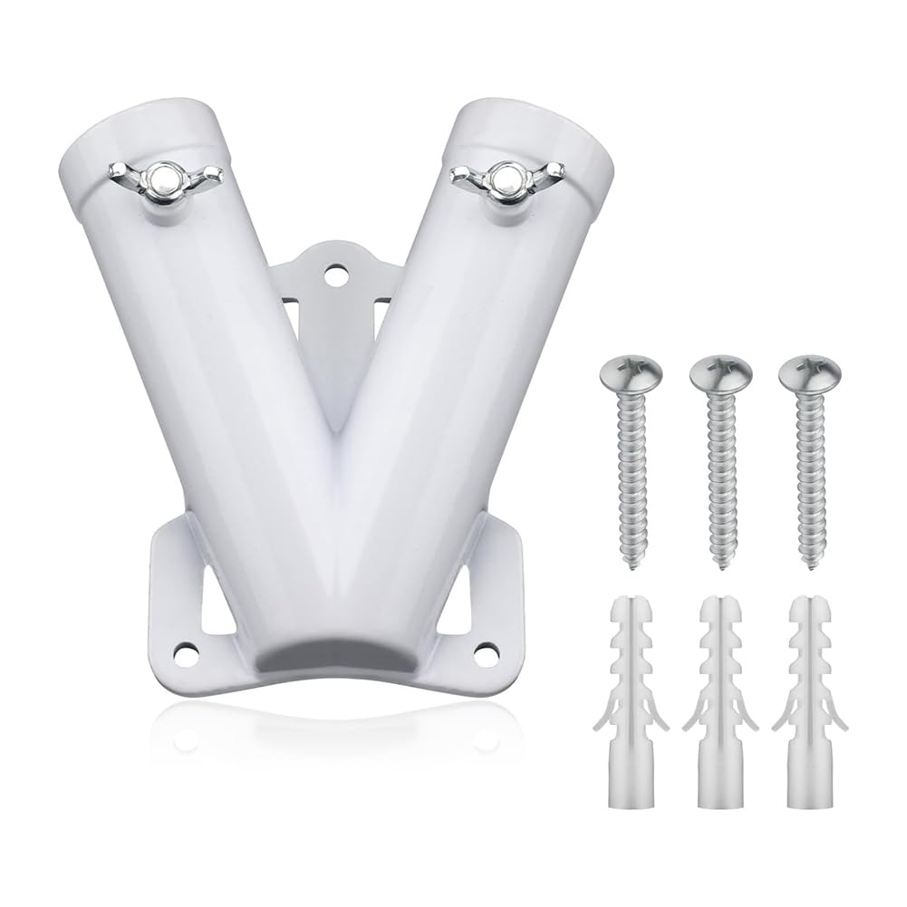 muqeu Double FlagPole Bracket Holder, V Shape Aluminum Alloy Flagpole Wall Mount Bracket Windproof Flag Bracket Mounting