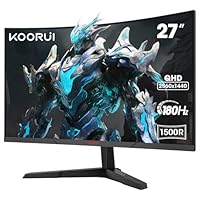 KOORUI 27 Inch Gaming Monitor, QHD 1440P Curved Monitors 180Hz VA 1ms 1500R PC Screen with Adaptive Sync, HDMI/DP, VESA Compatible, Tilt Adjustable, Eye Care