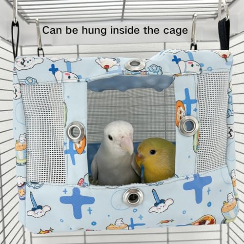 Image of Large Spring Summer Breathable Bird Nest House, Bird Bed for Cage, Parrot Nest Snuggle Shed Hut for Four Seasons, Easy to Install for Quaker Lovebirds (Medium,Yellow)