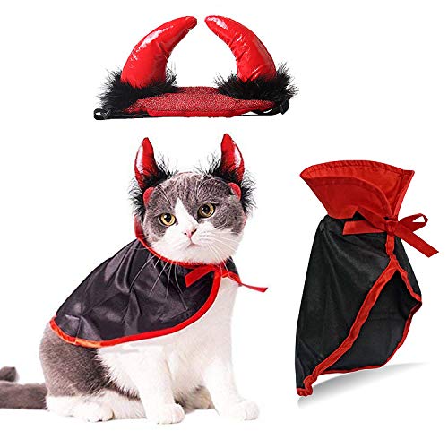 IFLYOOY Cat Halloween Costume Halloween Pet Costumes for Cats and Puppy Vampire Costume Cosplay for Small Dogs Holiday Clothes for Black Night Bloody Party (Cape & Horn)