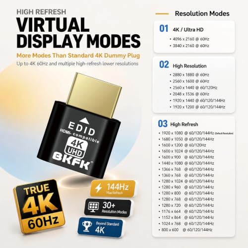 Image of 4K hdmi Dummy Plug - Display to hdmi Adapter, Luna Display Virtual Window for Home-edid Emulator-Dummy, displayport Headless dummie dongle120Hz(4K-1-1)