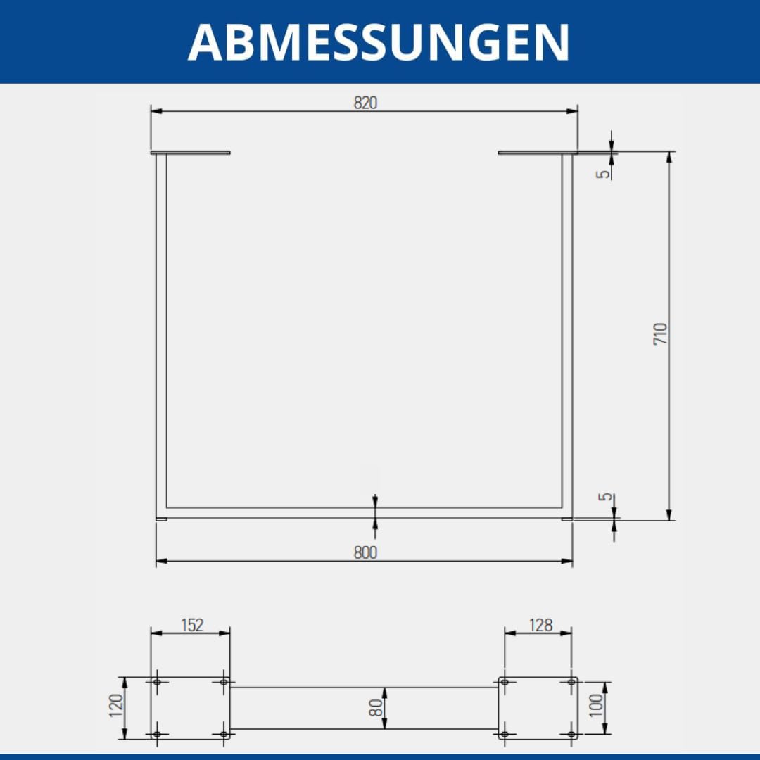 GTV - Patas de Marco Industria, rectángulo, Altura = 710 mm, Ancho = 820 mm, Perfil 80 x 20, Acero, Negro - Patas de Mesa de Metal - Soporte para Respaldo DIY Mesa de Comedor, Escritorio, Mesa de