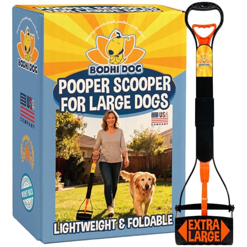 Image of 32 inch Tall Non-Breakable Pooper Scooper for Large Dogs - Lightweight, Foldable Design with Extra-Long Handle (Orange)