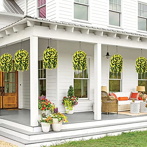 Hanging Artificial Flowers Basket, Fake Hanging Plant, Silk Orchid Flowers, Faux Flower Arrangement For Outdoor Garden Yard Pouch Patio Indoor Home Decoration (Yellow) #TOP5