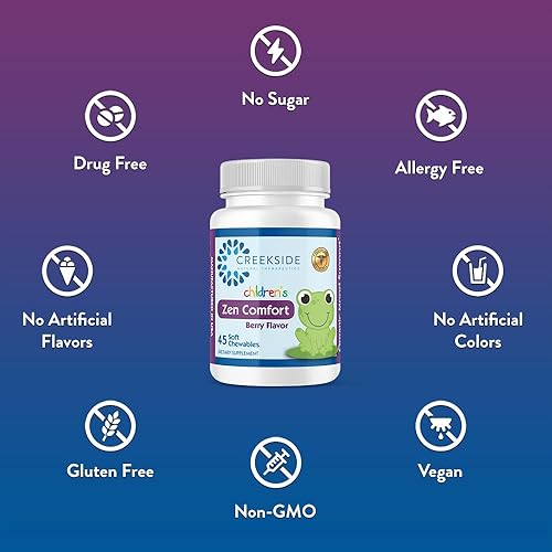 Miniatura 5 de Creekside Naturals - Comodidad para la ansiedad y el estrés con P5P L5-HTP Passionflower Zinc Pediatra Formulado Zero Sugar Vegan Berry Flavor 45