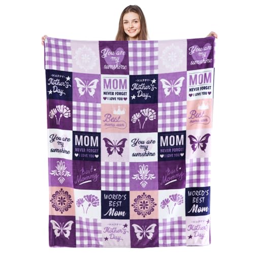 SOCHOW Giftable Throw Blanket for Mom Super Soft and Cozy Gift for Birthday Mothers Day from Daughter Son Best Mom Ever Present Blanket 50 x 60 inches Purple