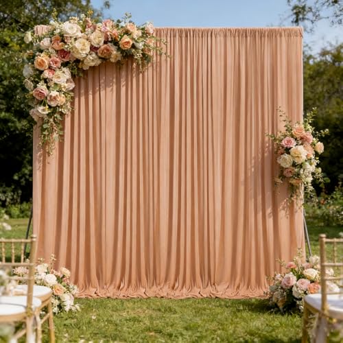 Image of 10ft x 10ft Khaki Backdrop Curtains for Parties, Polyester Fabric Backdrop Drapes with Rod Pockets for Weddings, Birthday, Halloween, Photography, Christmas Party Background Curtain, 2 Panels