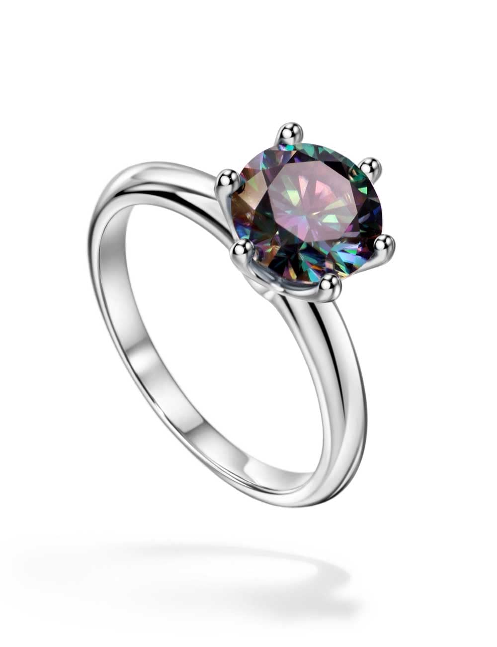 Michooyel Moissanite Engagement Ring for Women, 2CT BLACK/PINK/YELLOW/RAINBOW/SEA BLUE/D-E/Crystal AB Moissanite Solitaire Promise Rings, D Color VVS1 Simulated 925 Sterling Silver Rings
