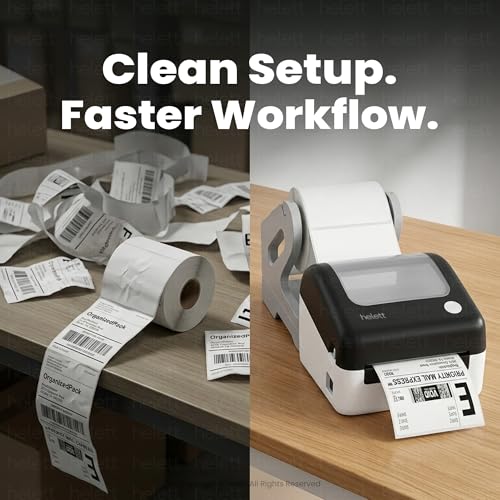 Image of helett H30C Pro Wireless Bluetooth + USB 4x6 Thermal Label Printer with Label Holder | 203 DPI Barcode Printer | 152mm /s High Speed | Built-in Holder | Windows & Mac | White (1-Year Warranty)