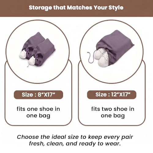 Image of LFH Cotton Rich Shoe Storage Bags with Drawstring, Dustproof Breathable Reusable Organizer, Perfect For Travel, Dorm, Hotel, College,Gym,Easy to Carry,Machine Washable12 inchx17 inch(Pack of 6)-Lavender