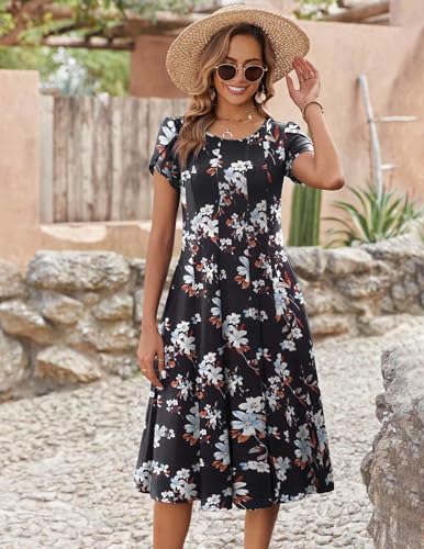 Image of ZEAGOO Womens Casual Dresses for Summer Short Sleeve Flare Midi Dress Loose Flowy Beach Sundress