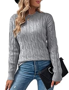 RITOSTA Pull Femme Hiver Chic Pullover Col Rond Pull Chaud Jacquard Sweater Vintage Pulls Tricot à Manches Longues Tops Casual Chandail Automne(Gris,M)
