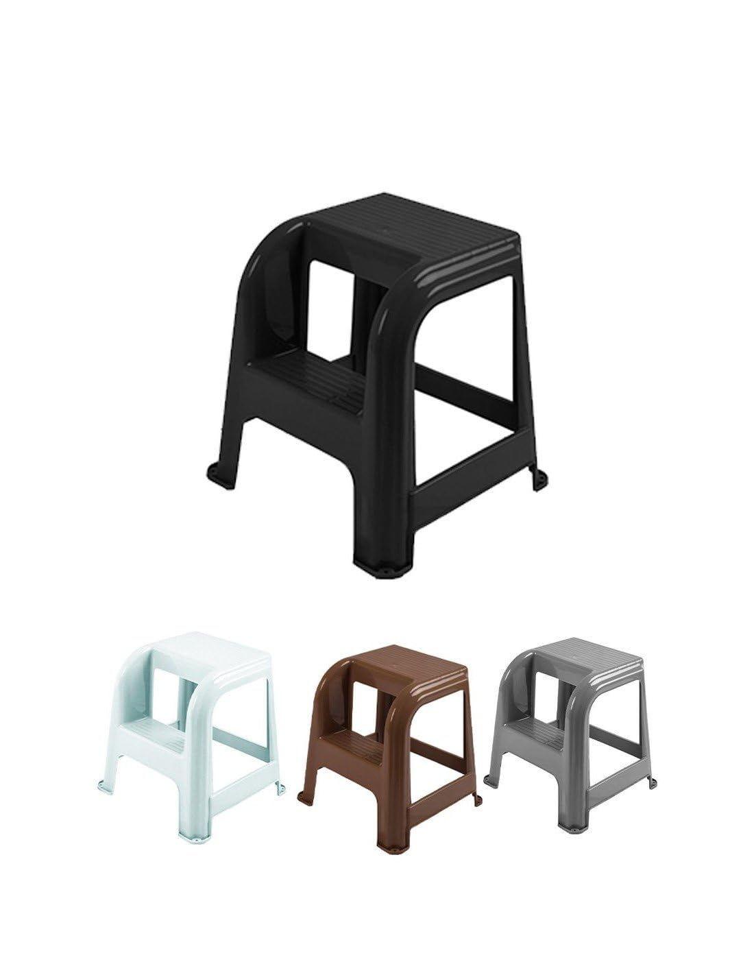 Jardin202 - Taburete con escalón de Plástico Multiusos y Resistente – Asiento Elevador Dos Peldaños | (Negro)