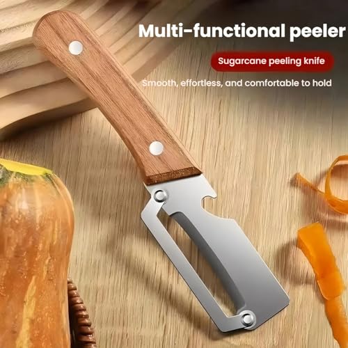 Zero Snag Wooden Peeler, Multifunctional Vegetable Peeler, Zero Snag Wooden Kitchen Tool, Kitchen Peeler with Non-Slip Handle, Bottle Opener, for Fruits, Sugar Cane, Pumpkin (2) - Image 3