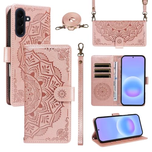FERLAN Funda Cartera para Vivo Y16 4G/Y02S, Funda Libro de Cuero con Tarjetero, Cremallera, Correa Bandolera, Magnético, Soporte, Carcasa Antigolpes Elegante para Mujer,Rosa