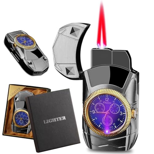 Cool Lighter, Creative Sports Car-Shaped Lighters with Jet Windproof Red Flame, Novelty Jet Flame Torch Lighter, Refillable Butane Lighters for Mens Husband Outdoor Indoor(Without Butanes)-Black