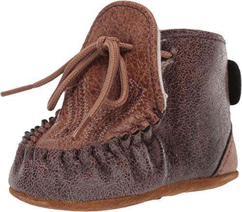 Old West Brown Crackle/Tan Infant Boys Faux Leather Moccasin Ankle Boots