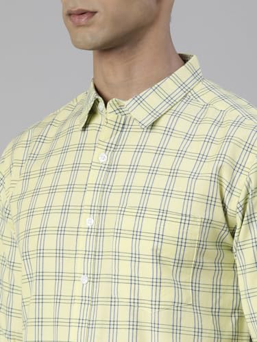 Image of JOVEN Men Slim Fit Pure Cotton Brown and Dark Green Casual Checked Shirt