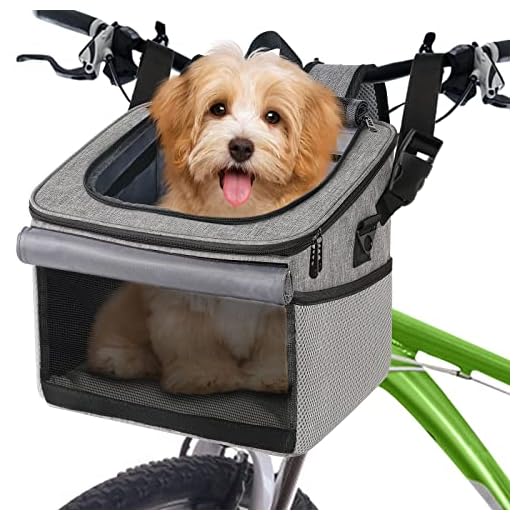 Mancro Dog Bike Basket, Foldable Dog Bike Carrier 15lbs Soft-Sided Basket, Quick Release Bike Seat, Backpack with Reflective Tape, Bicycle Pet Carrier for Small Medium Cats