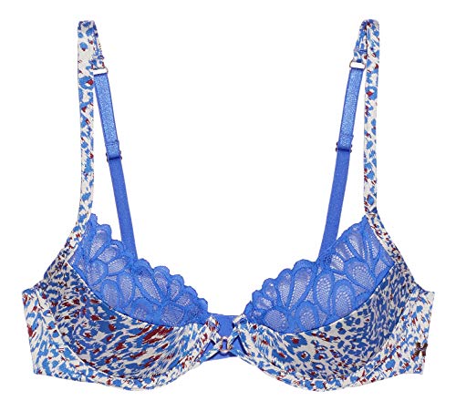 Savage X Fenty, Women's, Missy Savage Not Sorry Half Cup Bra with Lace, Leopard Blue Cyber CafÃ©, 36D