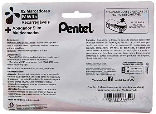 Marcadores para Quadro + Apagador Slim, Pentel, Vermelho/Azul, Pacote de 1