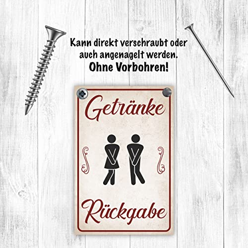 2 Toilettenschilder „GETRÄNKE RÜCKGABE“ – 28x10 Cm, Aluminium, Witzige WC-Beschilderung