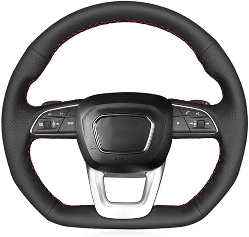 Funda de cuero negro cosida a mano para volante de automóvil, para Audi Q3 2018-2019 Q5 FY 2017-2019 Q7 4M 2015-2019 Q8
