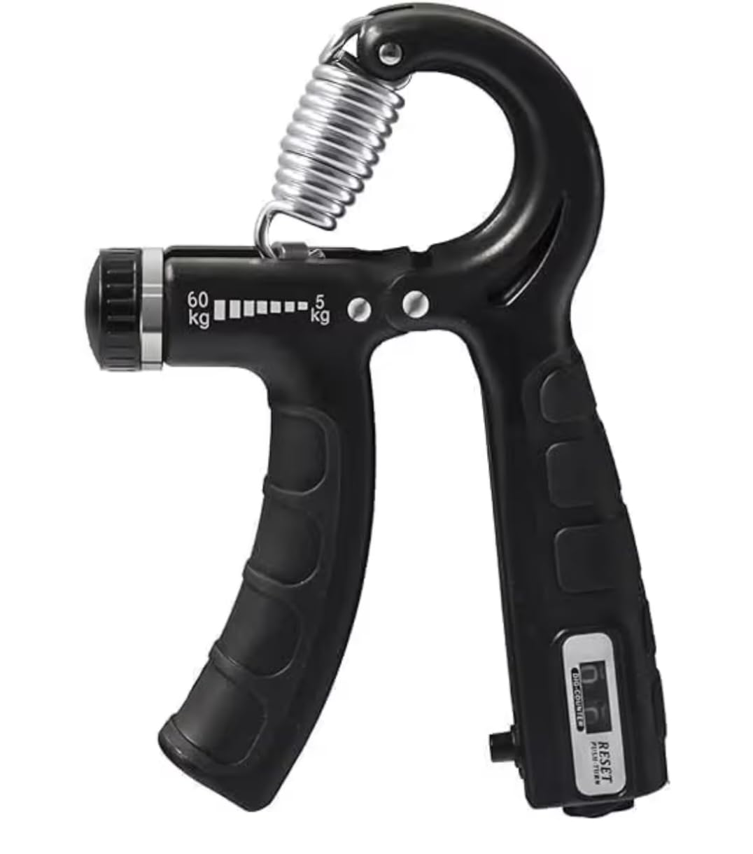 Adjustable Hand Counter Grip (5kg - 60kg) Strengthener with Counter for Men & Women for Gym Workout Hand Exercise Equipment to Use in Home for Forearm Exercise (Black) Stainless Steel Spring-picture-23