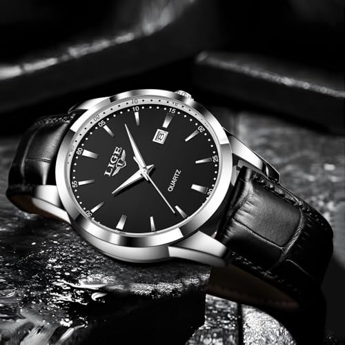 Image of LIGE Fashion Mans Wristwatch Date Luminous Dress Watch for Man Stylish Waterproof Quartz Wrist Watch Stylish Leather Watches for Men