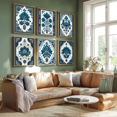 Image of kotart Traditional Wall Art Painting With Frame Pichwai Home Decoration For Living Room Bed Room Hotel Wall Decor Digital Reprint Set of 6 (13X17 inch)