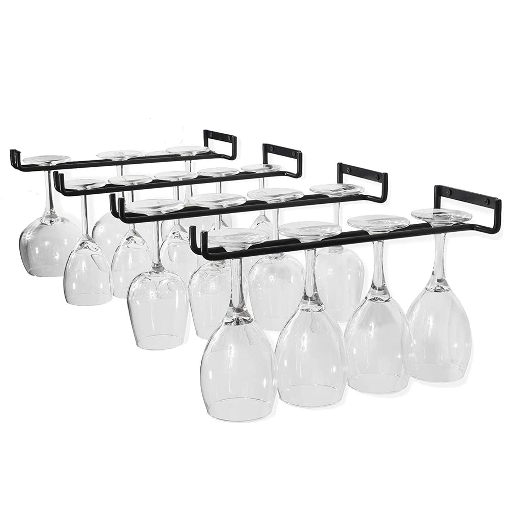 Killian's Store Black 4 Packs Wine Glass Racks Wall Mounted Hanging Rack Shelf Wine Cup Display Stand For Cabinet And Bar 30Cm
