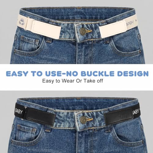 Image of GUSTAVE 2pcs Belt for Kids, Stretchy Kids Belt for Boys Girls, Fashion Adjustable Waist Belts, Elastic Silver Buckle Child Toddler Belts