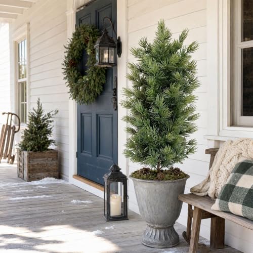 2.2ft Artificial Cedar Topiary Trees Artificial Outdoor UV Resistant Potted - image 5