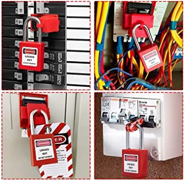 Image of 3PCS 6mm Latch Handle Diameter Lockout Tagout Locks Safety Padlock Loto Locks Keyed Differently PA Lock Out Tag Out Steel Shackle Small Luggage Padlocks Red