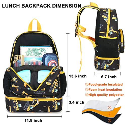 Ledaou Kids School Backpack With Lunch Cooler Compartment 2 In 1 Boys Girls Bookbag And Insulated Lunch Bag For Preschool Kindergarten Elementary (Construction Vehicle) #TOP7