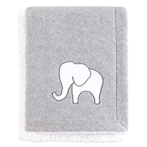 Image of Hudson Baby Unisex Baby Plush Mink and Sherpa Blanket, Gray Elephant, One Size