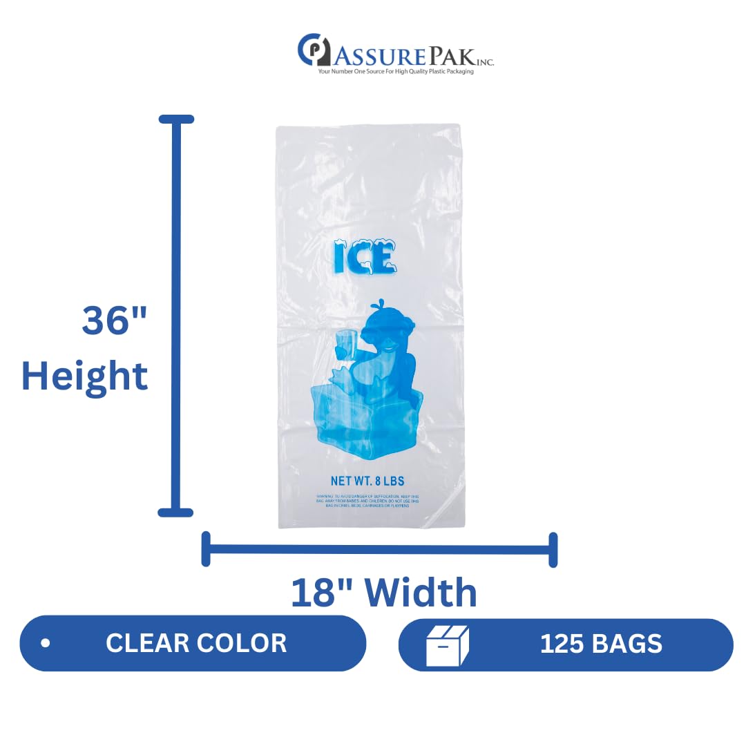 ASSUREPAK 22,7 kg Eisbeutel – 125 Beutel – 45,7 x 91,4 cm – 3,0 mm transparenter Kunststoff – kommerzielle Verwendung, Gefrierschrankaufbewahrung, Lebensmittelqualität Eisverpackung – AssurePak
