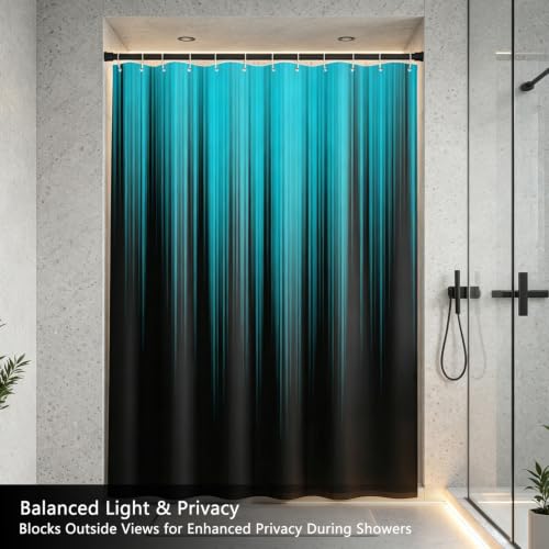 Image of AAtter Teal and Black Shower Curtain, Modern Ombre, 60x72 Inch, 12 Hooks
