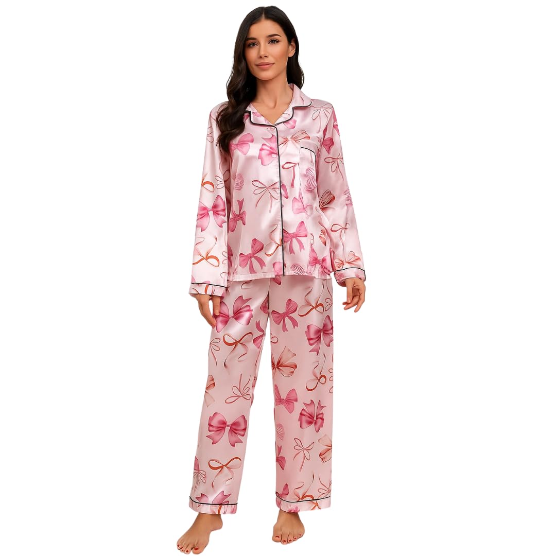 Women’s Lycra Loungewear Set with Full Sleeves | Soft, Silky Nightwear in Multiple Sizes & Colors | Minimal Printed Sleepwear for Everyday Comfort