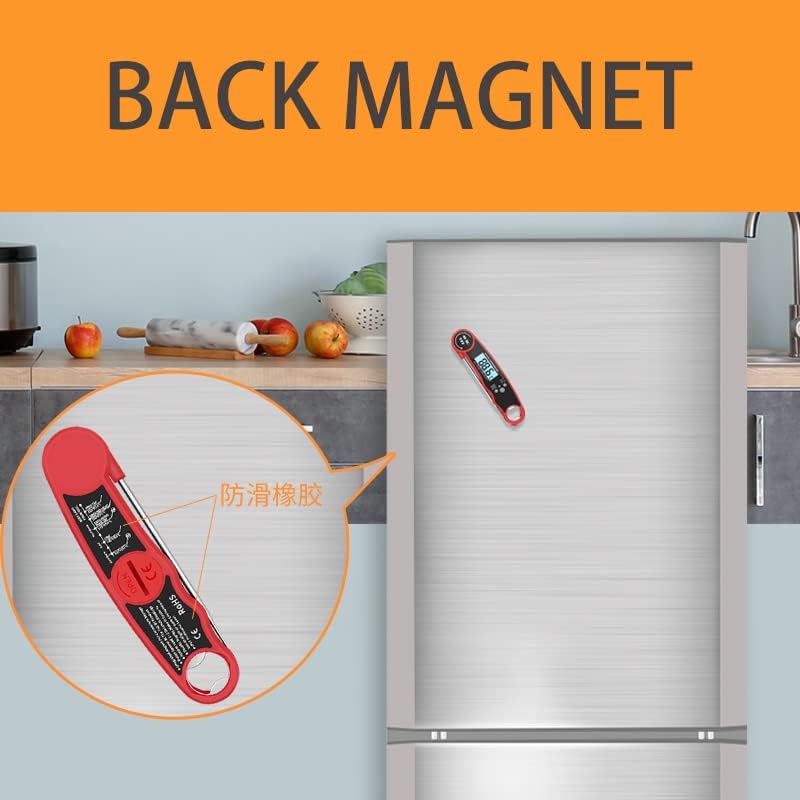 review Wotermly D05 Digital Kitchen Meat Thermometer with Backlight LCD and Foldable Long Probe, Instant Read Food Cooking Thermometer Use for, Grill,Liquid, BBQ, Baking and Candy, Red 1 Pack