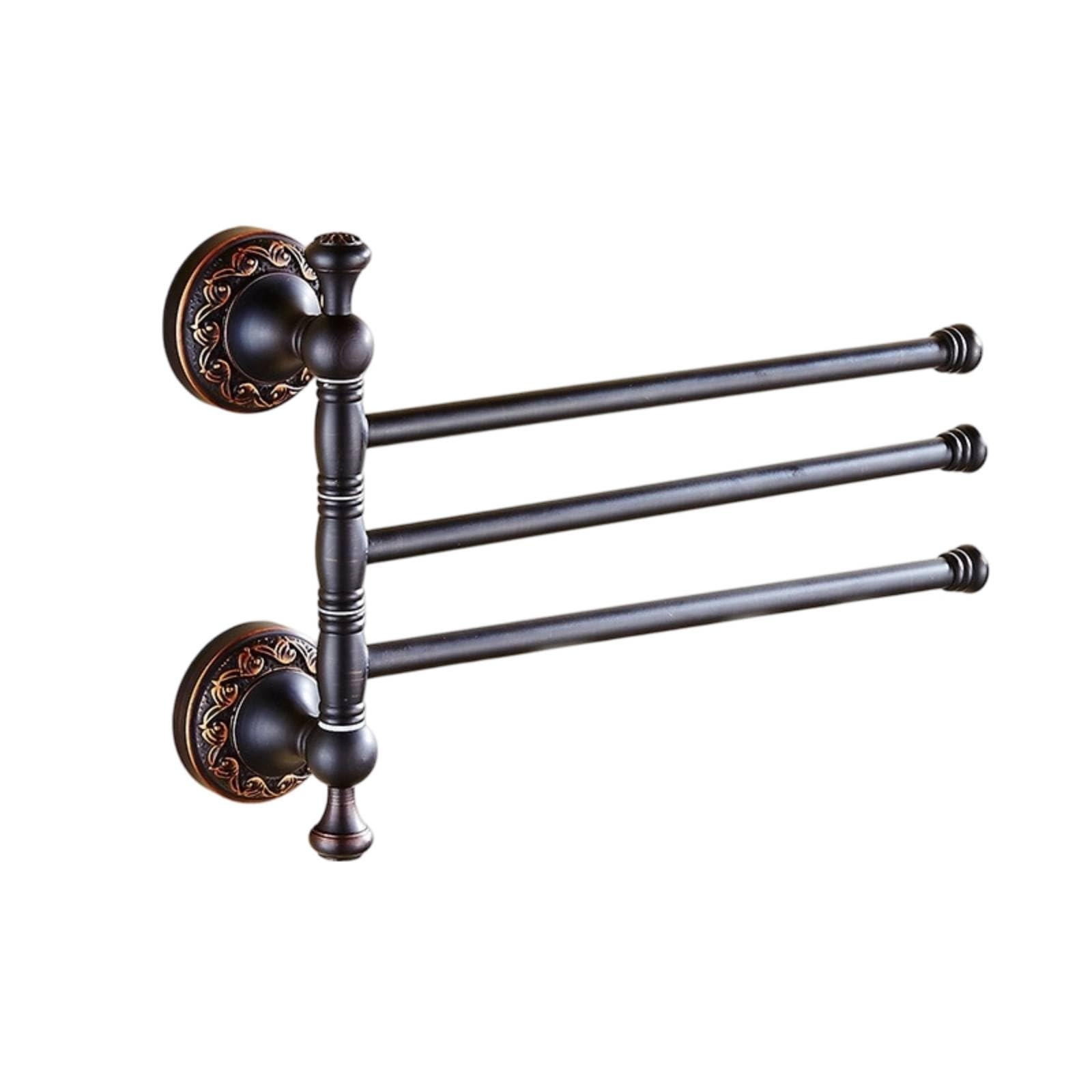 Toallero Giratorio 3 Brazos Resistente Toallero con 3 Brazos Estable Soporte para Baño, Negro, Estilo Europeo, Diseño De Tres Barras, Acabado En Negro Mate