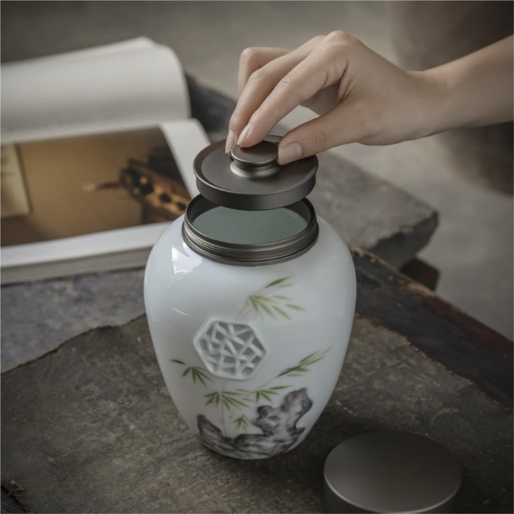 XYNSNDB Słoik cukru Ręcznie malowana wytłaczana kratka okienna Retro puszka na herbatę Dwuwarstwowa blaszana pokrywka Ceramiczna nakrętka Ziarna kawy Zamknięta puszka płatków Pojemnik na herbatę