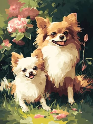ペイントバイナンバー 犬 ナンバーペイント 花 大人用 初心者向け 手塗り 塗り絵 ハンドメイドクラフトアート 簡単 DIY 数字油絵 セット 含む インテリア アクリル 水彩絵の具, レトロ インテリア 壁飾り ホームデコレーション ギフト 額縁付き 4