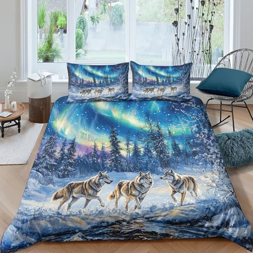 Housse de couette loup microfibre résistante et infroissable avec zip 140x200