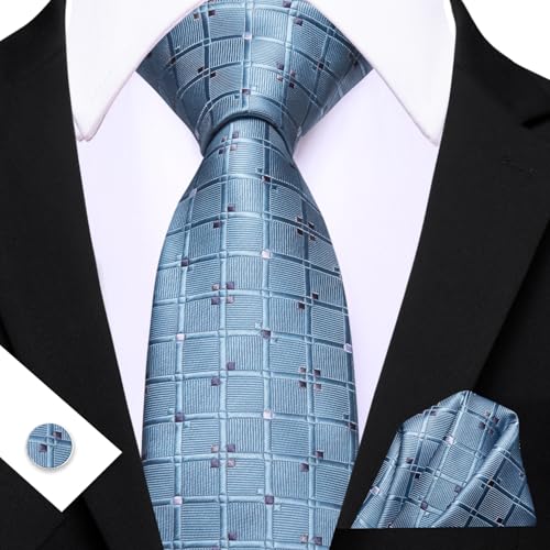 Image of YOHOWA Men Plaid /Striped Ties Set Silk Business Wedding Formal Fashion Necktie and Pocket Square Cufflinks Set