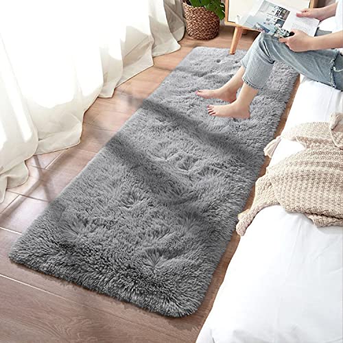 Zareas Grey Shag Fluffy Runner Rugs For Bedroom, 2X6 Feet, Soft Plush Area Rugs For Living Room, Modern Fuzzy Shaggy Carpet For Bedside Enterway Hallway Dorm Nursery Boys Girls Kids Room #TOP1