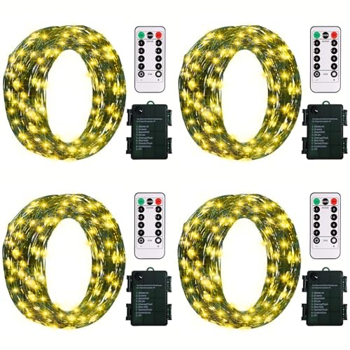 ZAIYW Battery Fairy Lights 4 Pack 16.5Ft 50 LED Fairy Lights with Remote Timer 8 Modes, Dark Green...